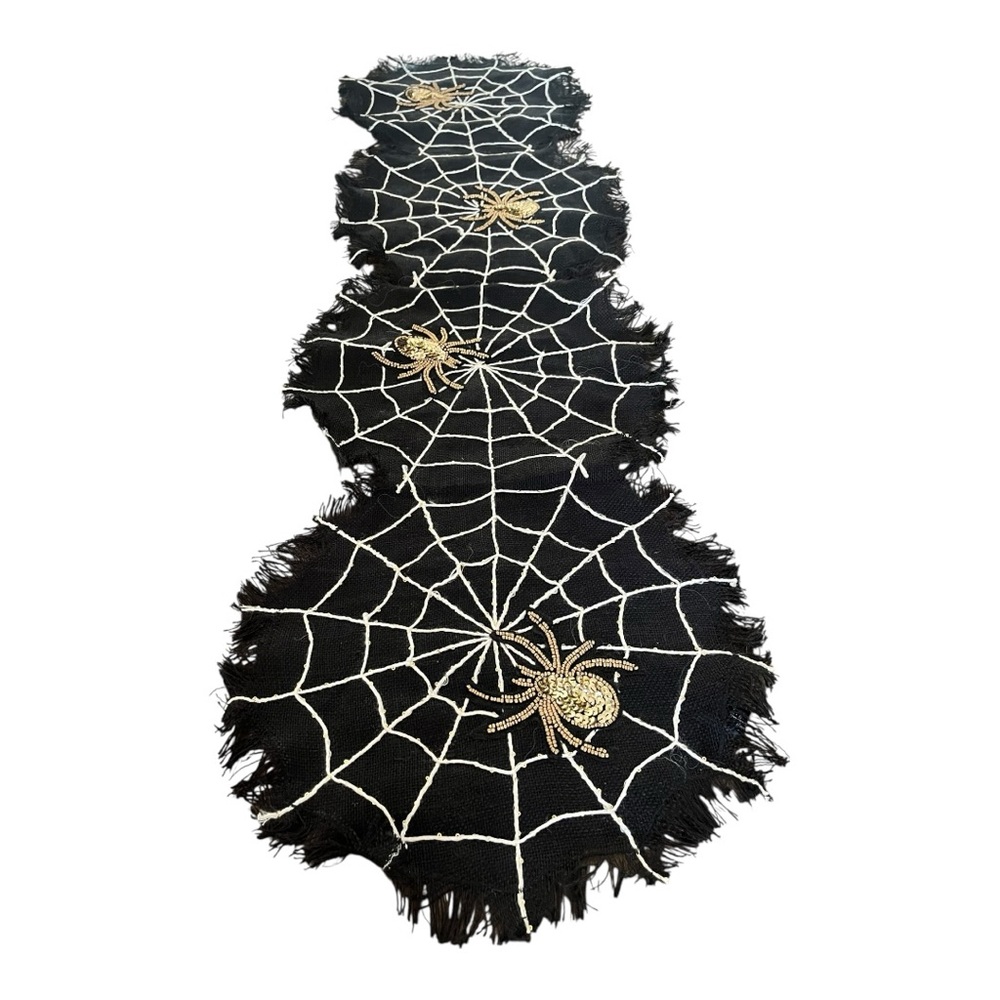 Nicole Miller Black and Gold Spider Web Table Runner